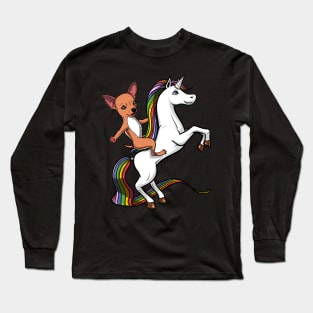 Chihuahua Dog Riding Unicorn Long Sleeve T-Shirt